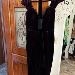 La Femme En Noir Baudelaire Wiggle Velvet Dress in Deep Plum